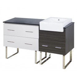 American Imaginations AI-19662 60.75-in. W Floor Mount White-Dawn Grey Vanity Set For 3H8-in. Drilling Black Galaxy Top