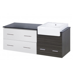 American Imaginations AI-19665 60.75-in. W Wall Mount White-Dawn Grey Vanity Set For 3H8-in. Drilling Black Galaxy Top
