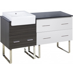 American Imaginations AI-19667 60.75-in. W Floor Mount White-Dawn Grey Vanity Set For 3H4-in. Drilling Black Galaxy Top