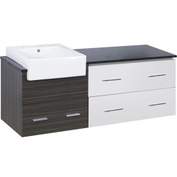 American Imaginations AI-19671 60.75-in. W Wall Mount White-Dawn Grey Vanity Set For 3H8-in. Drilling Black Galaxy Top