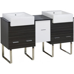 American Imaginations AI-19673 59.5-in. W Floor Mount White-Dawn Grey Vanity Set For 3H4-in. Drilling Black Galaxy Top