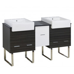 American Imaginations AI-19674 59.5-in. W Floor Mount White-Dawn Grey Vanity Set For 3H8-in. Drilling Black Galaxy Top