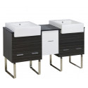 American Imaginations AI-19674 59.5-in. W Floor Mount White-Dawn Grey Vanity Set For 3H8-in. Drilling Black Galaxy Top