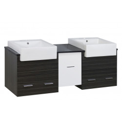 American Imaginations AI-19675 59.5-in. W Wall Mount White-Dawn Grey Vanity Set For 1 Hole Drilling Black Galaxy Top