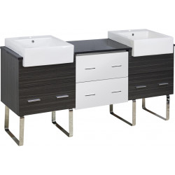 American Imaginations AI-19678 73.5-in. W Floor Mount White-Dawn Grey Vanity Set For 1 Hole Drilling Black Galaxy Top