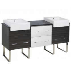 American Imaginations AI-19680 73.5-in. W Floor Mount White-Dawn Grey Vanity Set For 3H8-in. Drilling Black Galaxy Top