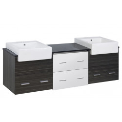 American Imaginations AI-19681 73.5-in. W Wall Mount White-Dawn Grey Vanity Set For 1 Hole Drilling Black Galaxy Top
