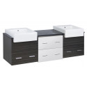 American Imaginations AI-19682 73.5-in. W Wall Mount White-Dawn Grey Vanity Set For 3H4-in. Drilling Black Galaxy Top