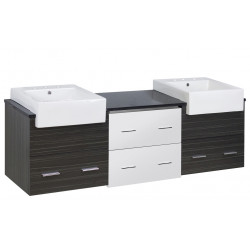 American Imaginations AI-19683 73.5-in. W Wall Mount White-Dawn Grey Vanity Set For 3H8-in. Drilling Black Galaxy Top