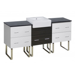American Imaginations AI-19687 73.5-in. W Floor Mount White-Dawn Grey Vanity Set For 1 Hole Drilling Black Galaxy Top
