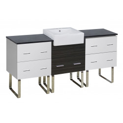 American Imaginations AI-19688 73.5-in. W Floor Mount White-Dawn Grey Vanity Set For 3H4-in. Drilling Black Galaxy Top