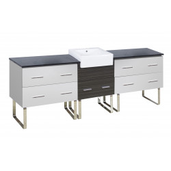 American Imaginations AI-19700 96.25-in. W Floor Mount White-Dawn Grey Vanity Set For 3H4-in. Drilling Black Galaxy Top