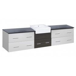 American Imaginations AI-19705 96.25-in. W Wall Mount White-Dawn Grey Vanity Set For 1 Hole Drilling Black Galaxy Top