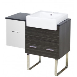 American Imaginations AI-19708 36.75-in. W Floor Mount White-Dawn Grey Vanity Set For 1 Hole Drilling Black Galaxy Top