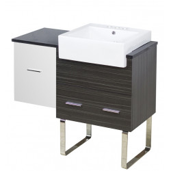 American Imaginations AI-19709 36.75-in. W Floor Mount White-Dawn Grey Vanity Set For 3H4-in. Drilling Black Galaxy Top