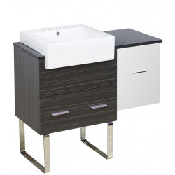American Imaginations AI-19715 36.75-in. W Floor Mount White-Dawn Grey Vanity Set For 3H4-in. Drilling Black Galaxy Top