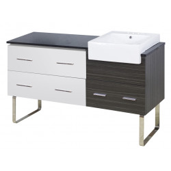 American Imaginations AI-19748 60.75-in. W Floor Mount White-Dawn Grey Vanity Set For 3H4-in. Drilling Black Galaxy Top