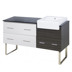 American Imaginations AI-19749 60.75-in. W Floor Mount White-Dawn Grey Vanity Set For 3H8-in. Drilling Black Galaxy Top