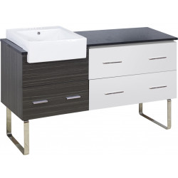 American Imaginations AI-19760 60.75-in. W Floor Mount White-Dawn Grey Vanity Set For 3H4-in. Drilling Black Galaxy Top
