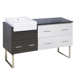 American Imaginations AI-19761 60.75-in. W Floor Mount White-Dawn Grey Vanity Set For 3H8-in. Drilling Black Galaxy Top