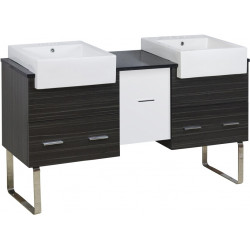 American Imaginations AI-19769 59.5-in. W Floor Mount White-Dawn Grey Vanity Set For 3H4-in. Drilling Black Galaxy Top