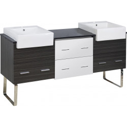 American Imaginations AI-19777 73.5-in. W Floor Mount White-Dawn Grey Vanity Set For 1 Hole Drilling Black Galaxy Top