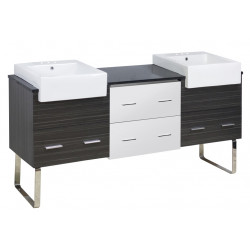 American Imaginations AI-19778 73.5-in. W Floor Mount White-Dawn Grey Vanity Set For 3H4-in. Drilling Black Galaxy Top