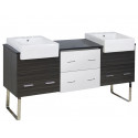 American Imaginations AI-19779 73.5-in. W Floor Mount White-Dawn Grey Vanity Set For 3H8-in. Drilling Black Galaxy Top