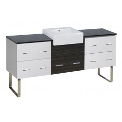 American Imaginations AI-19789 76.25-in. W Floor Mount White-Dawn Grey Vanity Set For 1 Hole Drilling Black Galaxy Top