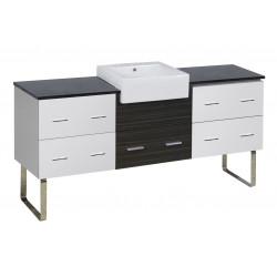 American Imaginations AI-19791 76.25-in. W Floor Mount White-Dawn Grey Vanity Set For 3H8-in. Drilling Black Galaxy Top
