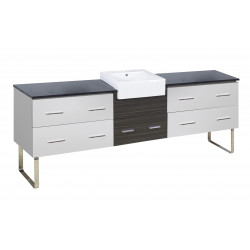 American Imaginations AI-19813 96.25-in. W Floor Mount White-Dawn Grey Vanity Set For 1 Hole Drilling Black Galaxy Top