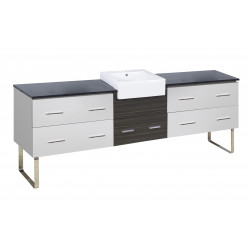 American Imaginations AI-19814 96.25-in. W Floor Mount White-Dawn Grey Vanity Set For 3H4-in. Drilling Black Galaxy Top