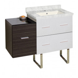 American Imaginations AI-19921 37.75-in. W Floor Mount White-Dawn Grey Vanity Set For 1 Hole Drilling Bianca Carara Top Biscuit UM Sink