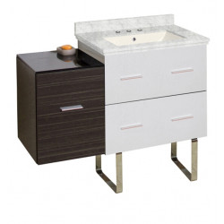 American Imaginations AI-19925 37.75-in. W Floor Mount White-Dawn Grey Vanity Set For 3H8-in. Drilling Bianca Carara Top Biscuit UM Sink