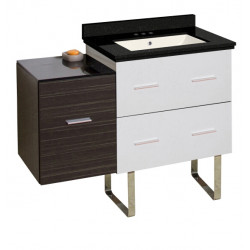 American Imaginations AI-19935 37.75-in. W Floor Mount White-Dawn Grey Vanity Set For 3H4-in. Drilling Black Galaxy Top Biscuit UM Sink