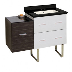 American Imaginations AI-19937 37.75-in. W Floor Mount White-Dawn Grey Vanity Set For 3H8-in. Drilling Black Galaxy Top Biscuit UM Sink