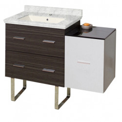 American Imaginations AI-19963 37.75-in. W Floor Mount White-Dawn Grey Vanity Set For 1 Hole Drilling Bianca Carara Top Biscuit UM Sink