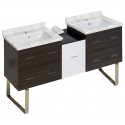 American Imaginations AI-20046 61.5-in. W Floor Mount White-Dawn Grey Vanity Set For 1 Hole Drilling Bianca Carara Top White UM Sink
