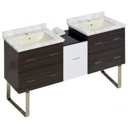 American Imaginations AI-20047 61.5-in. W Floor Mount White-Dawn Grey Vanity Set For 1 Hole Drilling Bianca Carara Top Biscuit UM Sink