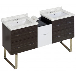 American Imaginations AI-20048 61.5-in. W Floor Mount White-Dawn Grey Vanity Set For 3H4-in. Drilling Bianca Carara Top White UM Sink