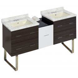 American Imaginations AI-20049 61.5-in. W Floor Mount White-Dawn Grey Vanity Set For 3H4-in. Drilling Bianca Carara Top Biscuit UM Sink