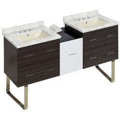 American Imaginations AI-20051 61.5-in. W Floor Mount White-Dawn Grey Vanity Set For 3H8-in. Drilling Bianca Carara Top Biscuit UM Sink