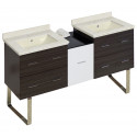 American Imaginations AI-20053 61.5-in. W Floor Mount White-Dawn Grey Vanity Set For 1 Hole Drilling Biscuit UM Sink