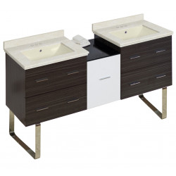American Imaginations AI-20055 61.5-in. W Floor Mount White-Dawn Grey Vanity Set For 3H4-in. Drilling Biscuit UM Sink