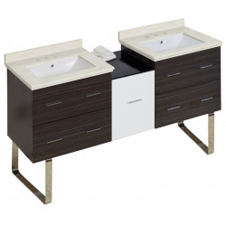 American Imaginations AI-20056 61.5-in. W Floor Mount White-Dawn Grey Vanity Set For 3H8-in. Drilling White UM Sink