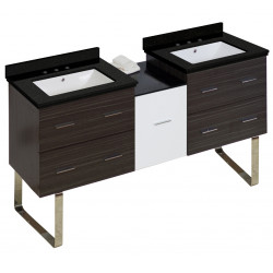 American Imaginations AI-20062 61.5-in. W Floor Mount White-Dawn Grey Vanity Set For 3H8-in. Drilling Black Galaxy Top White UM Sink