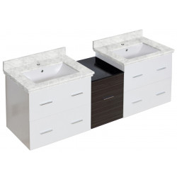 American Imaginations AI-20067 61.5-in. W Wall Mount White-Dawn Grey Vanity Set For 1 Hole Drilling Bianca Carara Top White UM Sink