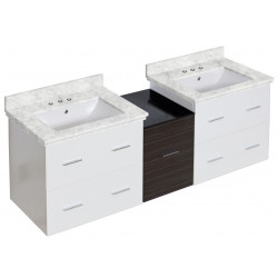 American Imaginations AI-20069 61.5-in. W Wall Mount White-Dawn Grey Vanity Set For 3H4-in. Drilling Bianca Carara Top White UM Sink