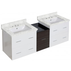 American Imaginations AI-20071 61.5-in. W Wall Mount White-Dawn Grey Vanity Set For 3H8-in. Drilling Bianca Carara Top White UM Sink