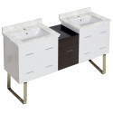 American Imaginations AI-20088 61.5-in. W Floor Mount White-Dawn Grey Vanity Set For 1 Hole Drilling Bianca Carara Top White UM Sink
